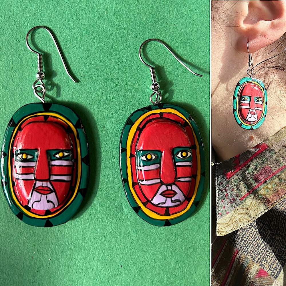 Hand painted wooden earrings